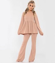 JUSTYOUROUTFIT Stone Peplum Top and Trousers Set